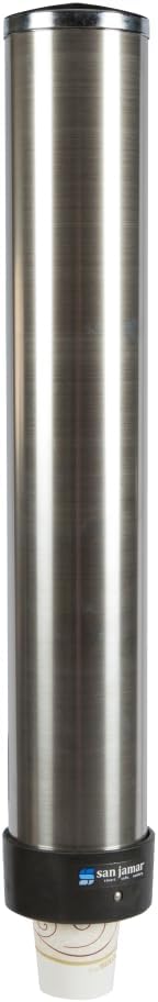 San Jamar Small Pull-Type Cup Dispenser 6 - 10 Oz. Cups for Restaurants, Home, and Office, Stainless Steel, 23.5