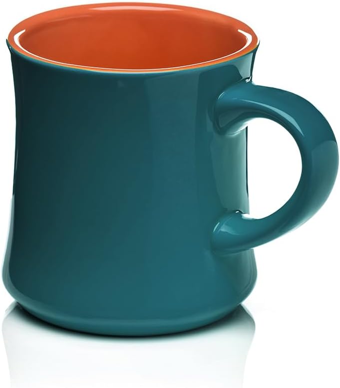 Good-Bi Diner Style Ceramic Mug 12 oz Teal/Orange