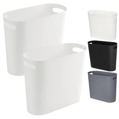 2 Pack Small Narrow Trash Can with Handles 3.2 Gallon/12 L White Slim Waste Basket Office Narrow Garbage Bin Slim