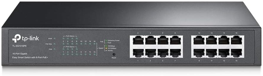TL-SG1016PE | 16 Port Gigabit PoE Switch | Easy Smart Managed | 8 PoE+ Ports @150W | Plug & Play | Sturdy Metal w/