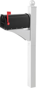 White,Black 1 Set Iron Mailbox Posts with Mailbox for Outside Ground Mounting Post 56 Inch Tall Heavy Duty