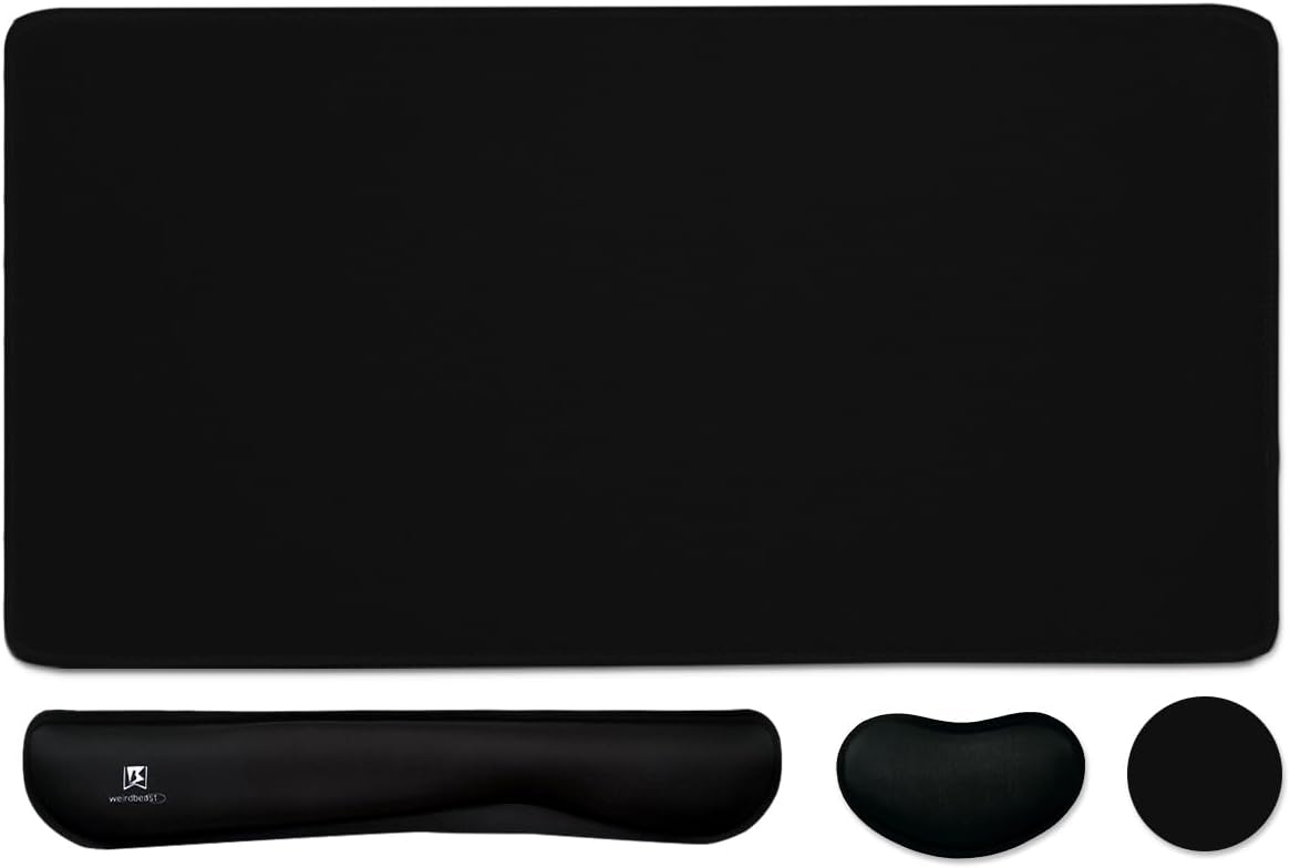 4-in-1 Large Gaming Mouse Pad, Keyboard Wrist Rest Pad & Wrist Support Mousepad Set, Extended Desk Pad Waterproof