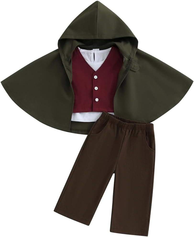 Infant Toddler Baby Boys Halloween Costume Medieval Ring Bearer Long Sleeve Shirt Vest Cloak and Pants 4pcs Outfit Set