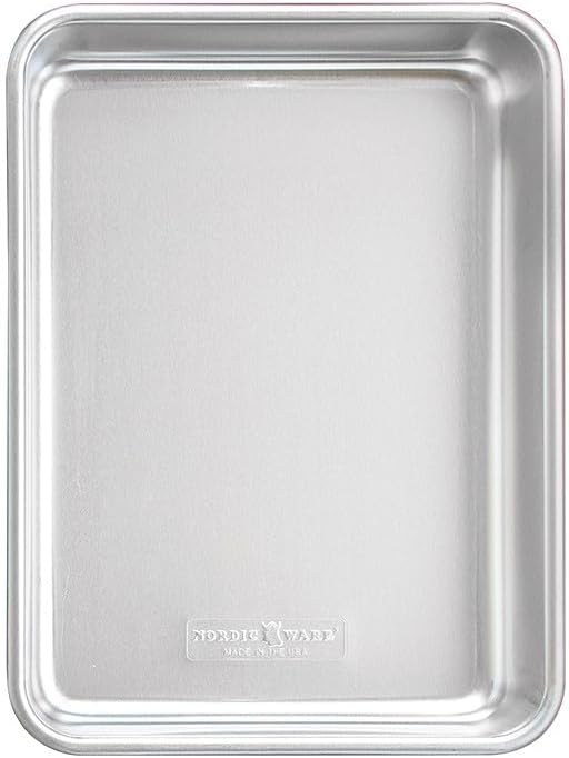 Natural Aluminum Commercial Rectangular Cake Pan, Exterior dimensions 12.9 x 9.5 x 2.5 inches and interior dimensions