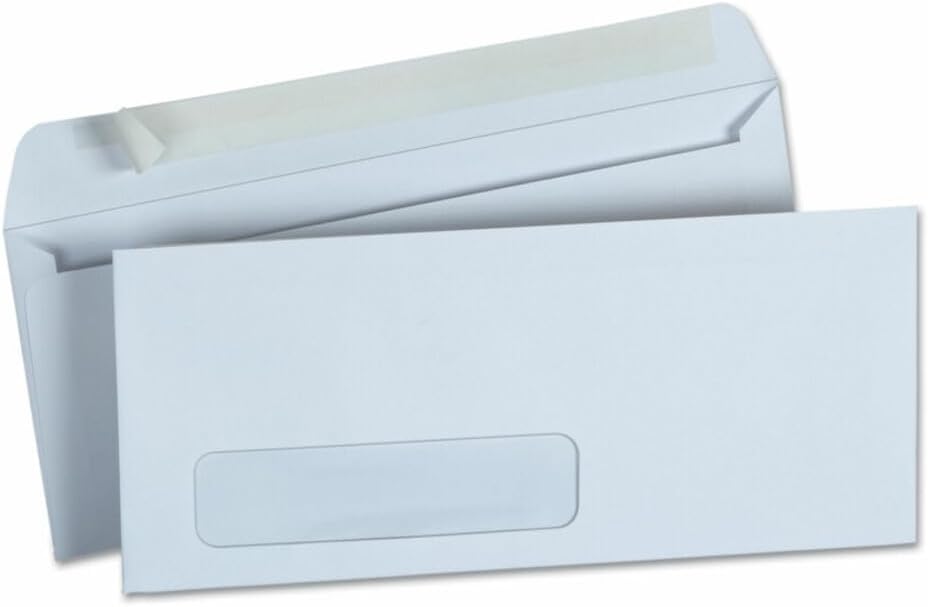 White Peel Seal Window Envelope, Size #10, 24lb Bond, Pack of 500