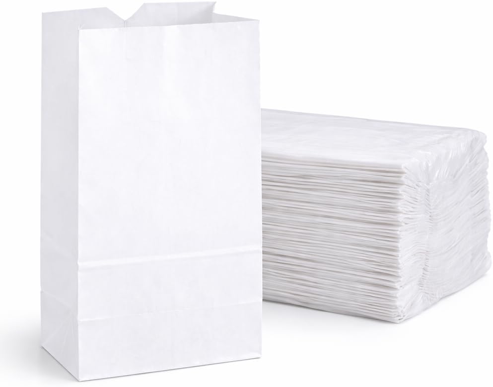 Kraft White Bag 8-100 8lb Kraft White Paper Bags - Pack of 100ct, White Bags