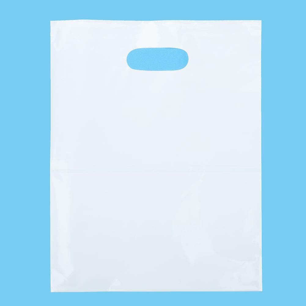 100 White Handle Bags 12x15, Extra Thick 2.25 Mil Retail Plastic Shopping Merchandise Gift Bags Tear Resistant Strong