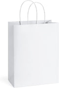 Medium Gift Bags with Handles 8x4.25x10.5 Inch White 50 Pack Bulk