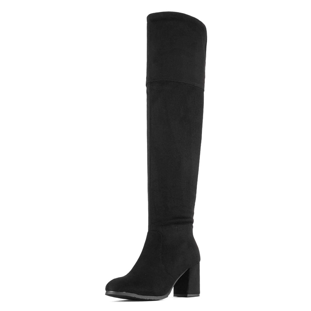 Women's Knee High Block Heel Boots,Black,7.5