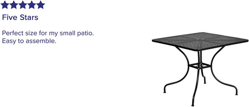 35.5" Square Patio Table with Umbrella Hole, Black