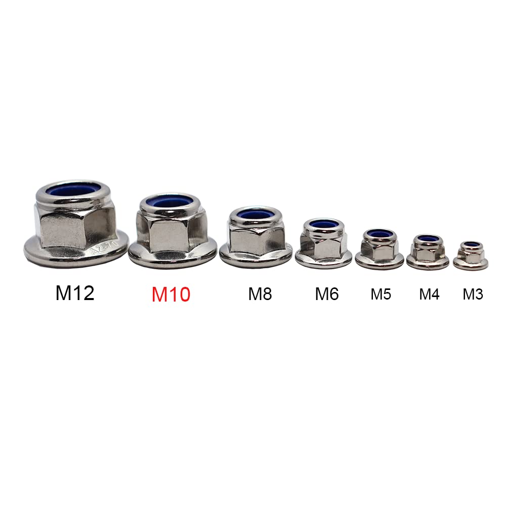 M10x1.5mm DIN6926 Flange Nylon Lock Nuts 12 Pack 304 Stainless Steel Hex Locknuts Full Thread for Industrial Construction Fasteners