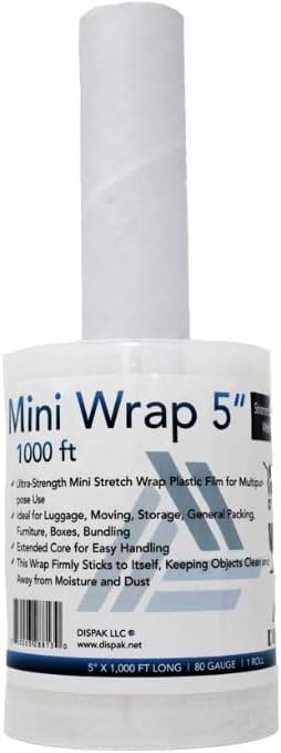 Mini Stretch WRAP Film, Handle 5" Packaging 1000 Ft. 80 Gauge
