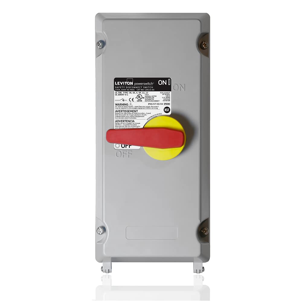 Leviton Non-Fused Powerswitch Safety Disconnect Switch, 100 Amp, 600 Volt, Non-Metallic Enclosure, LDS10-AX
