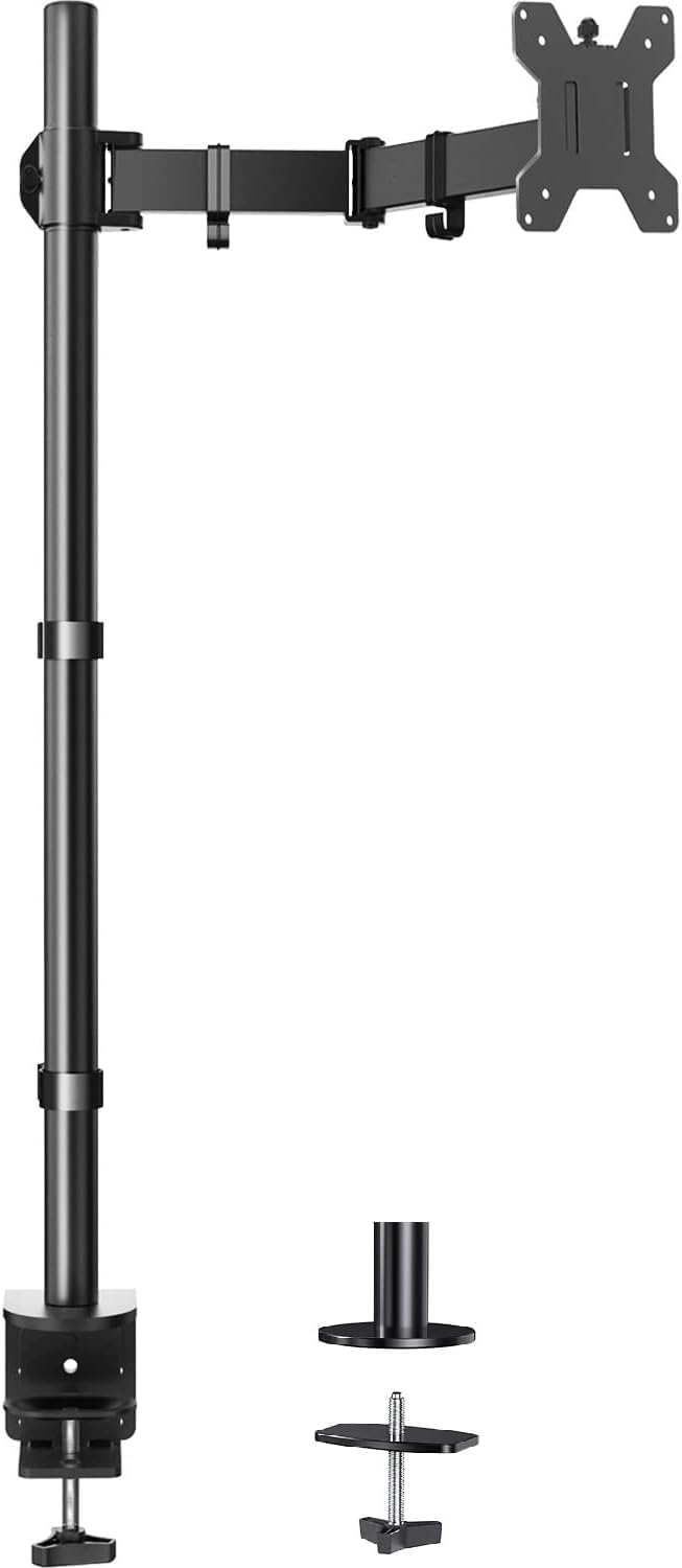 Single Monitor Arm with 39 inch Extra-Tall Pole, Adjustable Computer Desk Mount for 13–32 inch Screens and up to 38