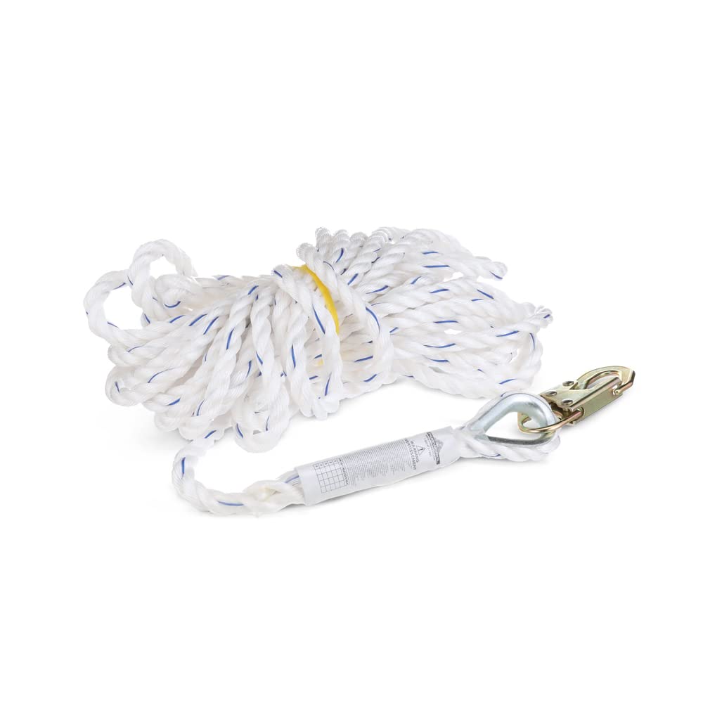 Fall Protection Safety Lifeline Rope Grab, Anchor 50' Vertical Cable, Galvanized Steel Snap Hook Harness Tools