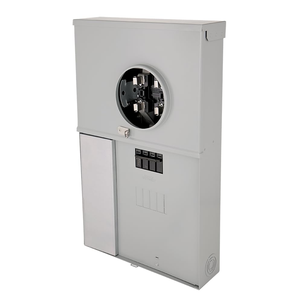 MIDWEST R281CB1ETG 200A Ringless Meter Socket Load Center • 4-Space, 8-Circuit Combo Panel with Main Breaker • Overhead/Underground Feed • Outdoor Enclosure • Surface Mount