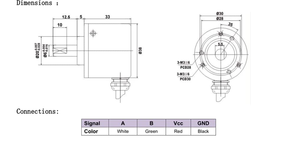 Incremental Rotary Encoder 400 PPR A B 90° Phase 8-24v NPN Output 6mm Solid Shaft