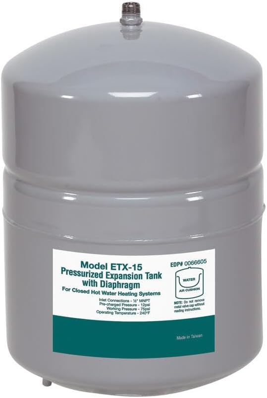 Hydronic Expansion Tank – 2.1 Gallon, 1/2" MNPT – Closed-Loop Heating System Expansion Tank – ETX-15 Replacement