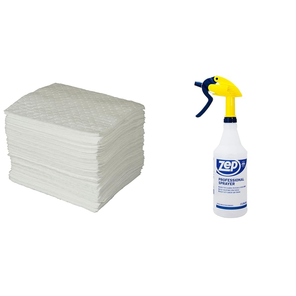 Brady 15"x17" 100ct Oil Absorbent Pads & Zep 32oz Professional Sprayer Bottle Bundle