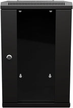 NavePoint 15.75 in Wall Mount Network Cabinet, 9U, Glass, Black