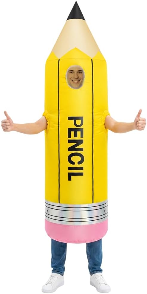 Pencil Inflatable Costume for Adult, Full Body Halloween Pencil Costumes, Blow up Stationery Suits