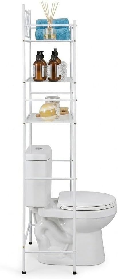 Over-the-Toilet Bathroom Storage Cabinet Organizer | Freestanding Steel Frame Design with 3-Tier Shelves and