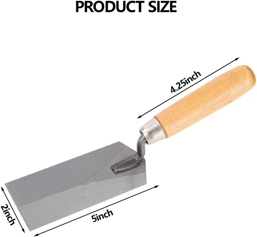 Steel Masonry Margin Trowel, 5 x 2 Inch Blade, Wooden Handle, Professional Construction Tool for Bricklaying and