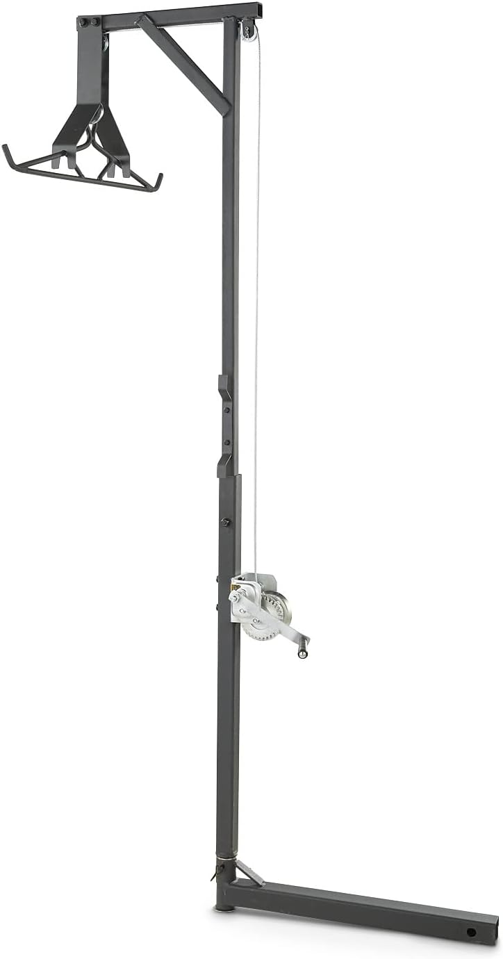 Deluxe Deer Hoist Stand for Hunting with Gambrel, Swivel Truck Hitch Lift System, Game Hanger for Field Dressing, Big