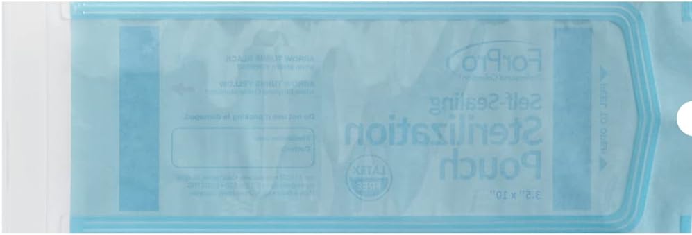 Self-Sealing Sterilization Pouches, Latex-Free, Color Changing Indicator, 3.5" W x 10" L, 200-Count | for Tool
