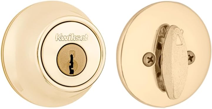660 Deadbolt Lock, Polished Brass Round Exterior Keyed Front Entry Door, Single Cylinder Dead Bolt