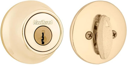660 Deadbolt Lock, Polished Brass Round Exterior Keyed Front Entry Door, Single Cylinder Dead Bolt