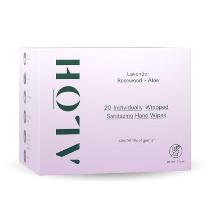 ALŌH Lavender Rosewood + Aloe Hand Sanitizer Wipes Individually Wrapped | Clean Hands, Clear Mind, On The Go, Travel