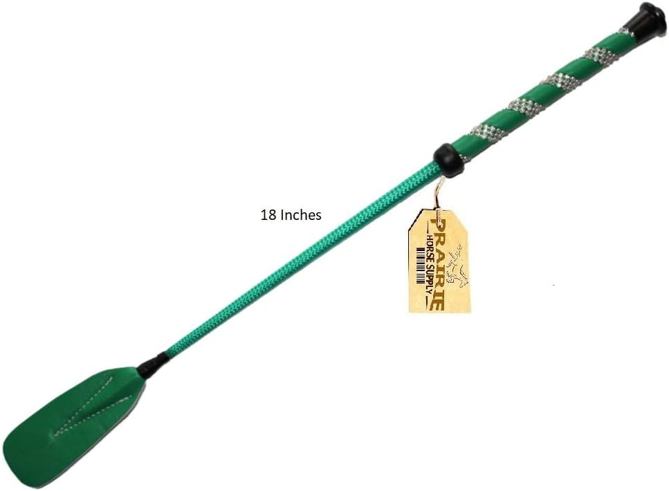 Horse Riding Crop, 18 Inch Jump Bat, Rhinestone Bling Handle