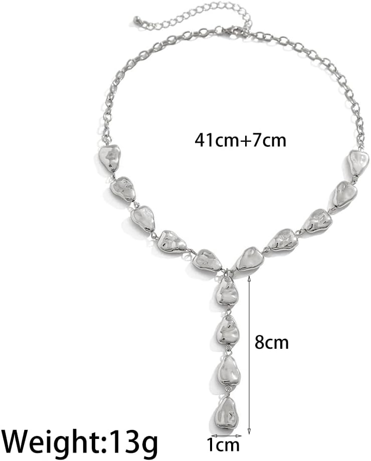 Baroque Gold Teardrop Pendant Necklace for Women Irregular Geometric Waterdrop Choker Necklace Adjustable Y Lariat