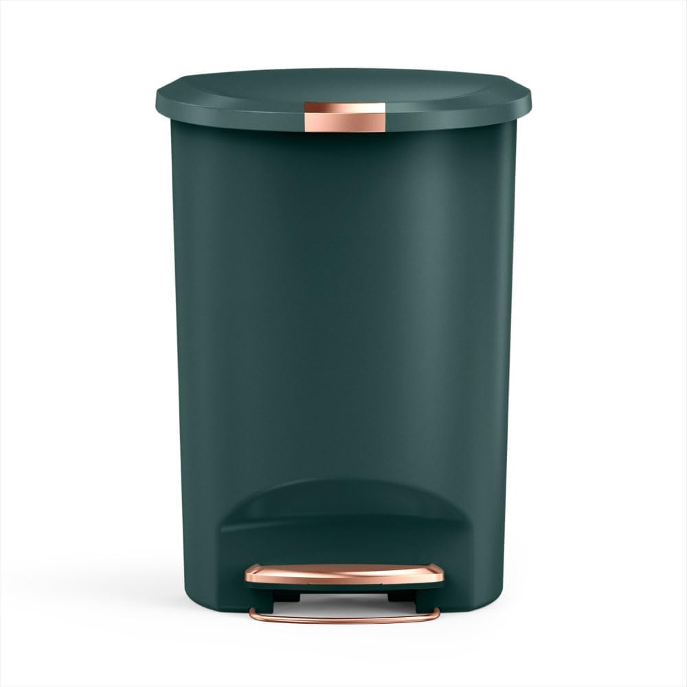 Semi-Round Step Can, 50L / 13 Gallon Kitchen Trash Can, Studio Edition, Pet-Proof Slide Lock, 150,000-Step Pedal, Lid