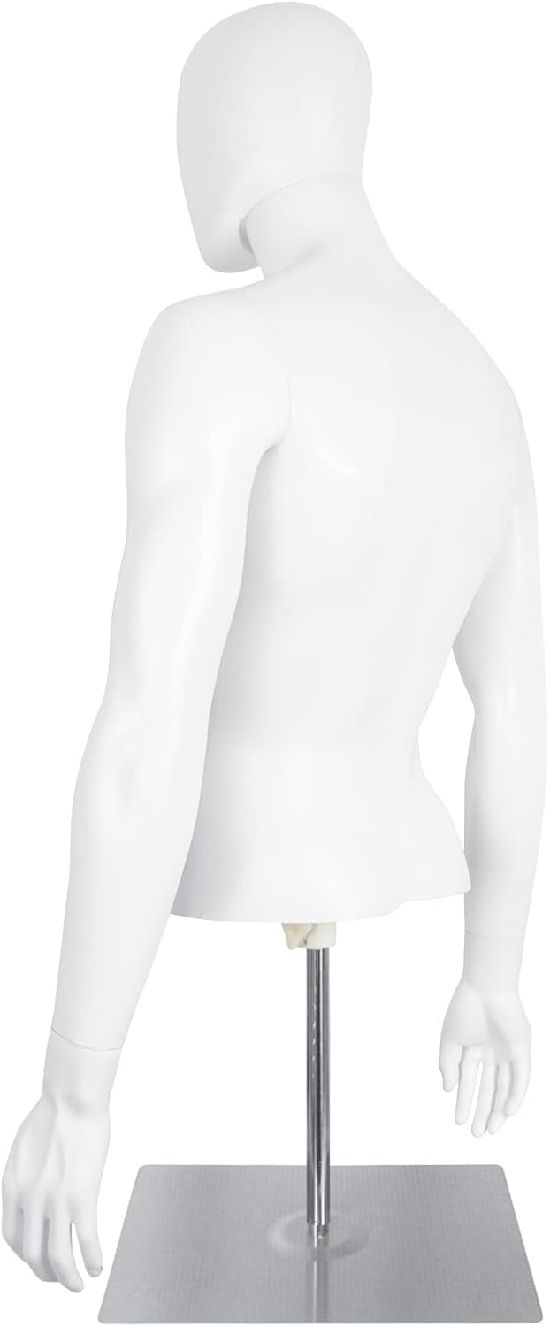 Male Mannequin Torso Body, Height Adjustable Plastic Half Body Display Dress Form with Metal Stand, Dress Form for