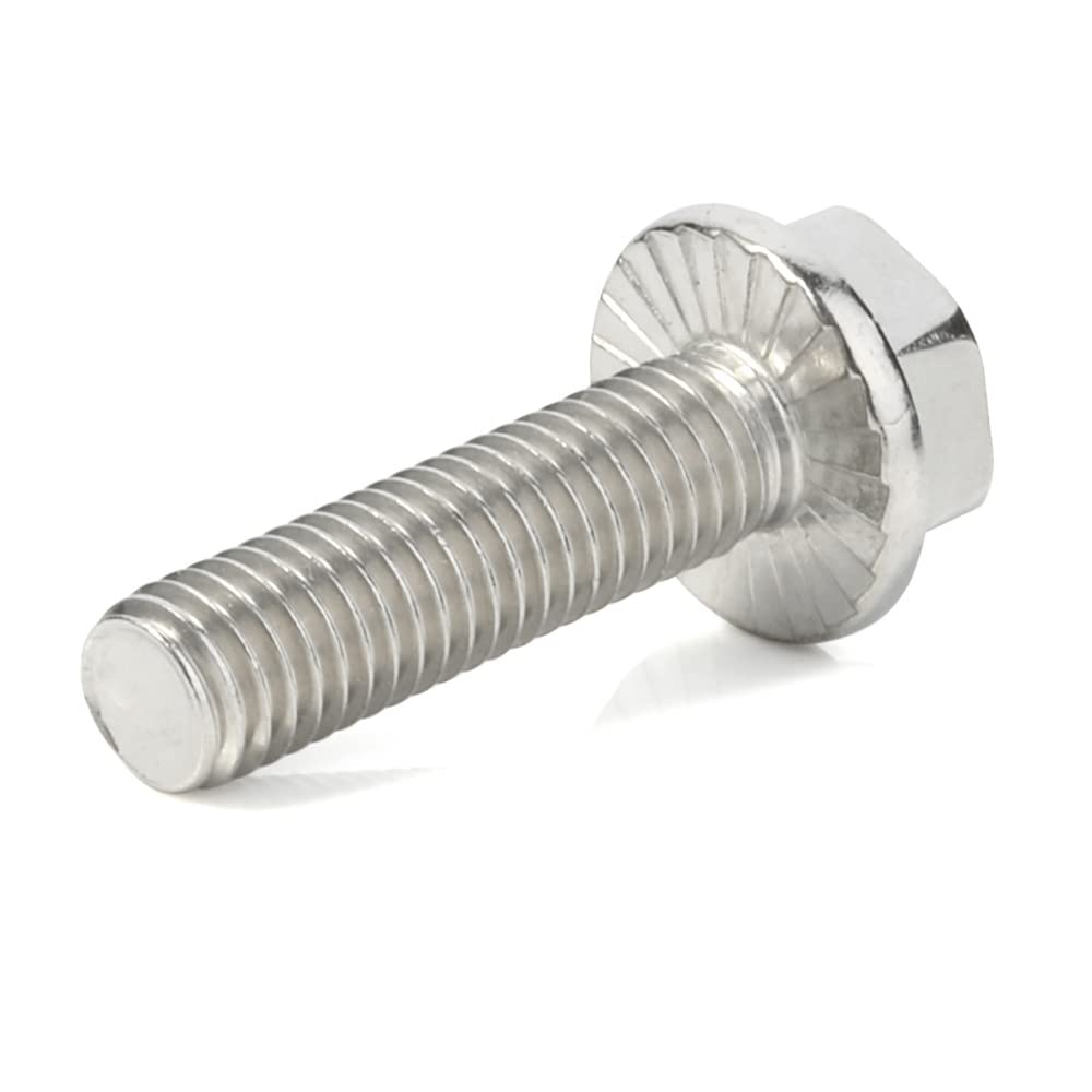 M5-0.8 x 12mm Flanged Hex Head Bolts Flange Hexagon Screws, Stainless Steel 18-8 (304), Plain Finish, 40 PCS