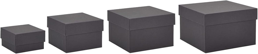 4-Pack Square Nesting Boxes with Lids - Assorted Sizes, 6.5 to 3.5 in - Black - Space-Saving Stacking & Nesting Gift