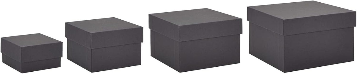 4-Pack Square Nesting Boxes with Lids - Assorted Sizes, 6.5 to 3.5 in - Black - Space-Saving Stacking & Nesting Gift