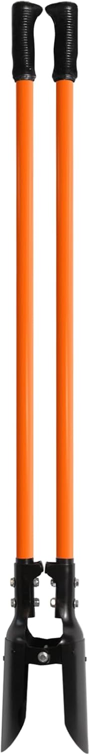 Post Hole Digger, Heavy Duty with Fiberglass Handle, Carbon Steel Blades, 58 Inches, Orange & Black