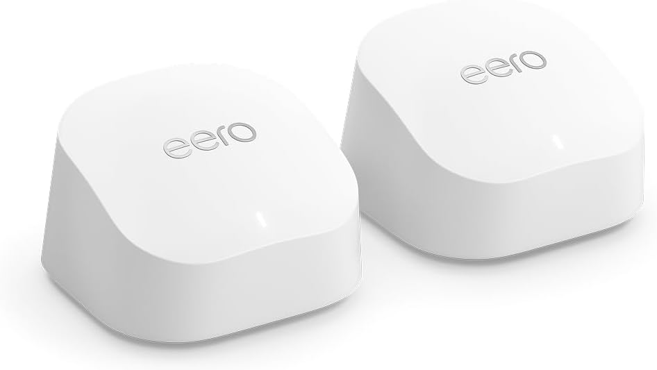 Amazon eero 6+ mesh wifi system - Supports internet plans up to a Gigabit, Coverage up to 3,000 sq. ft., Connect 75+