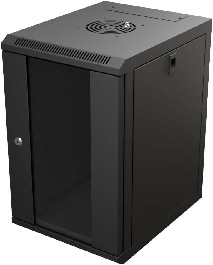 NavePoint 15.75 in Wall Mount Network Cabinet, 9U, Glass, Black