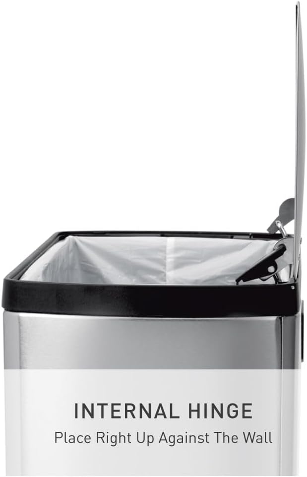 Rectangular Dual Compartment Recycling Kitchen Step Trash Can, 46 Liter, Brushed Stainless Steel