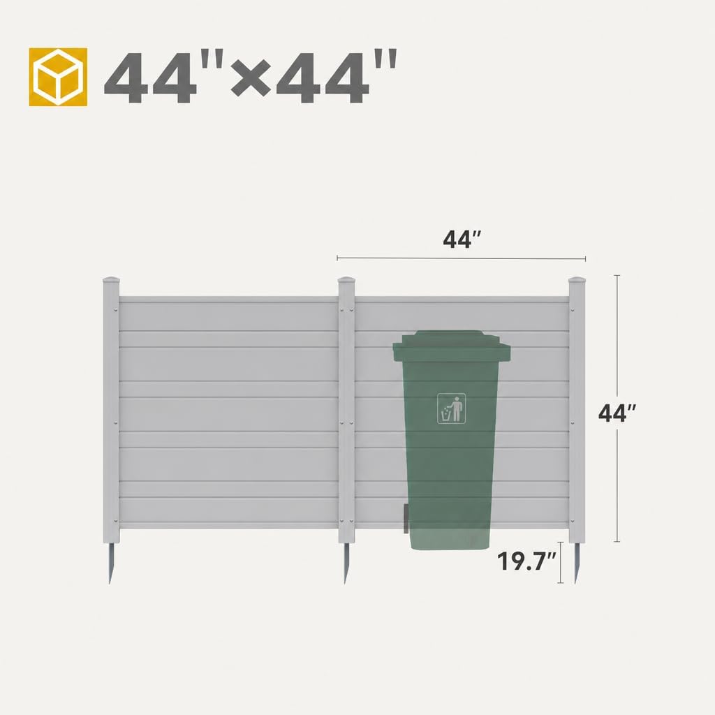 44" W x 44" H Garbage Can Privacy Fence, Outdoor Air Conditioner Fence Panel, Vinyl Trash Enclosure with Metal