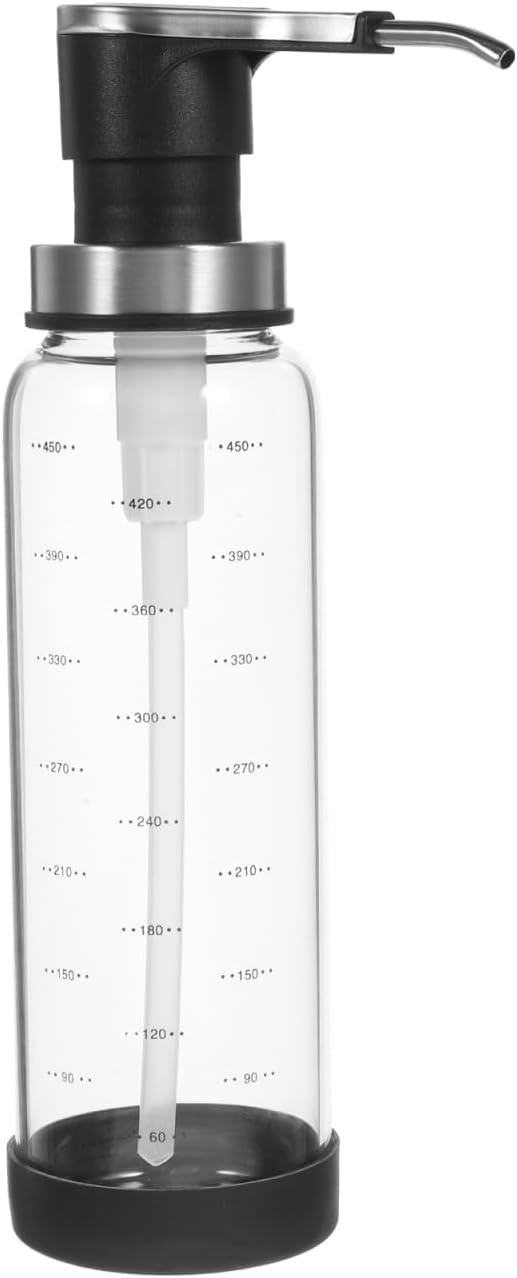 Glass Syrup Pump Bottle Refillable Honey Pump Dispenser for Syrup Ketchup Jam Empty Condiment Jar for Kitchen Storage