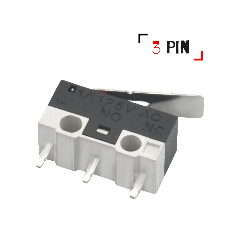 WMYCONGCONG 50 PCS Micro Switch AC 1A 125V 3 Pin SPDT Limit Micro Switch Long Hinge Lever