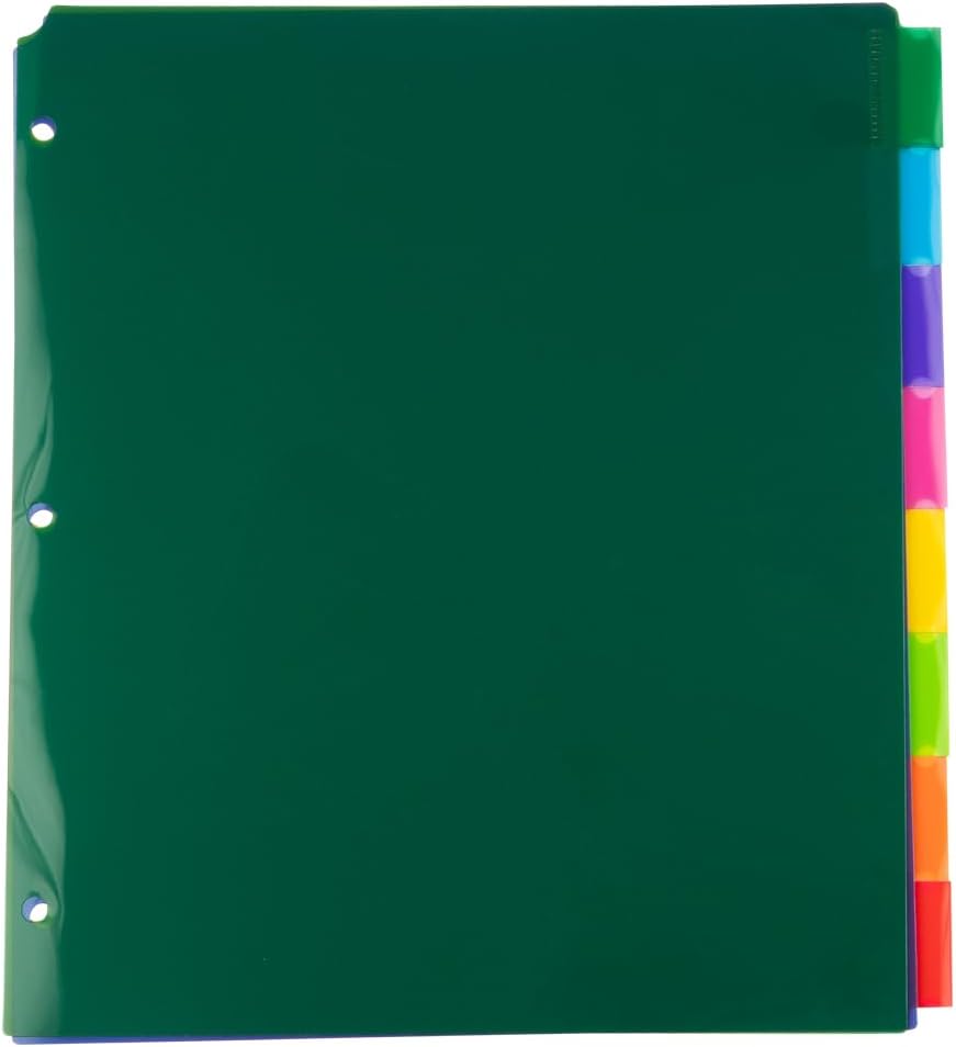 Plastic Index Tab Dividers - 8-Tab - 9 3/4 x 11 1/2 - Multicolor - 8 Tabbed Dividers/Pack