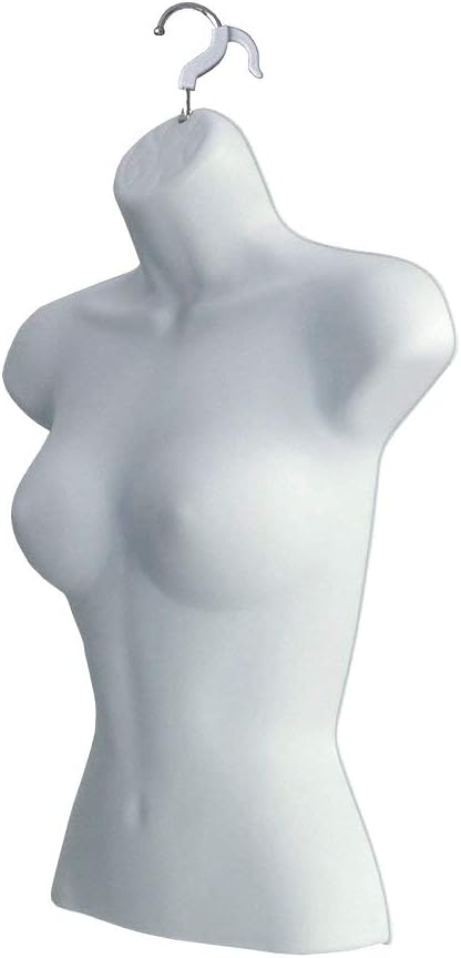 Female Torso Body Mannequin Form (Waist Long) Great for Small and Medium Sizes, White Finish