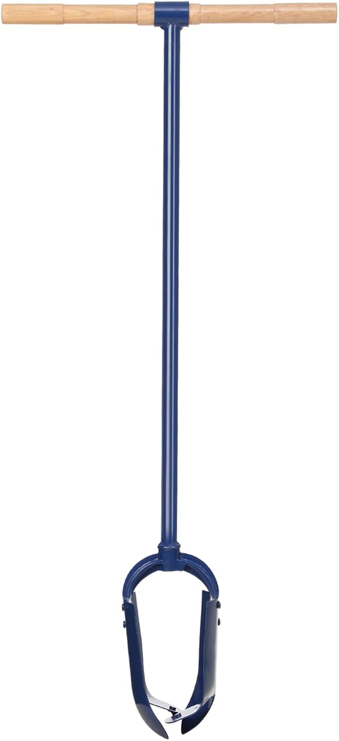 Hand Auger Post Hole Digger 6"x 46" with Non-Slip Hardwood T Handle Adjustable Industrial Auger Large Garden Auger