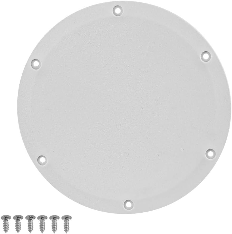 6 Inch Marine Deck Plate, Round Access Cover with Screws, White
